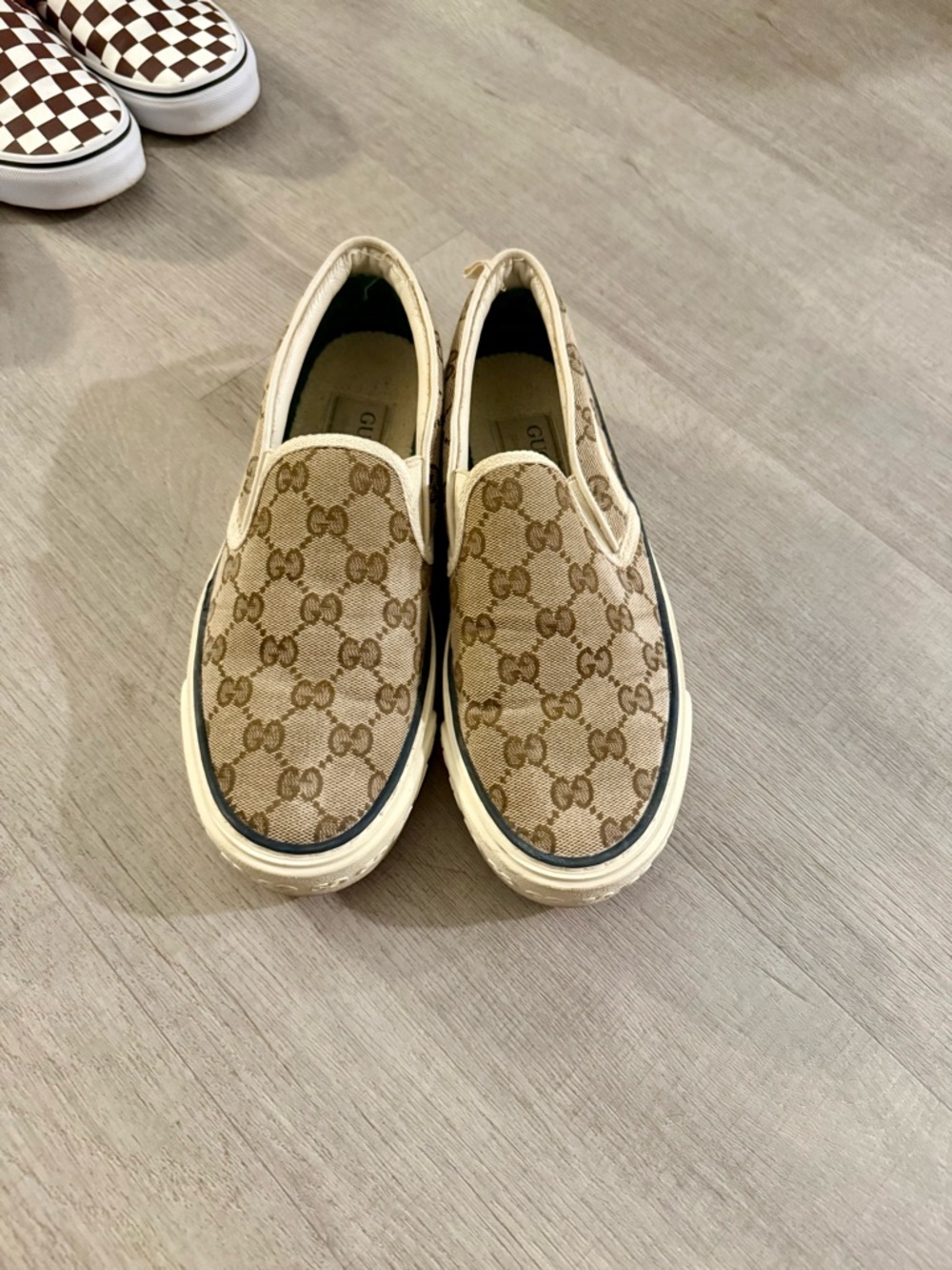 Gucci Tan & Brown GG Canvas Slip-On Sneakers womens size 7